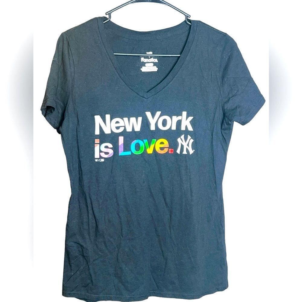 New York Yankees Women's City Pride‎ Month Baseball V-Neck T-Shirt Small